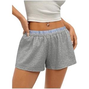 Milumia Women's Striped Low Waisted Sweat Shorts Patchwork Casual Lounge Shorts L