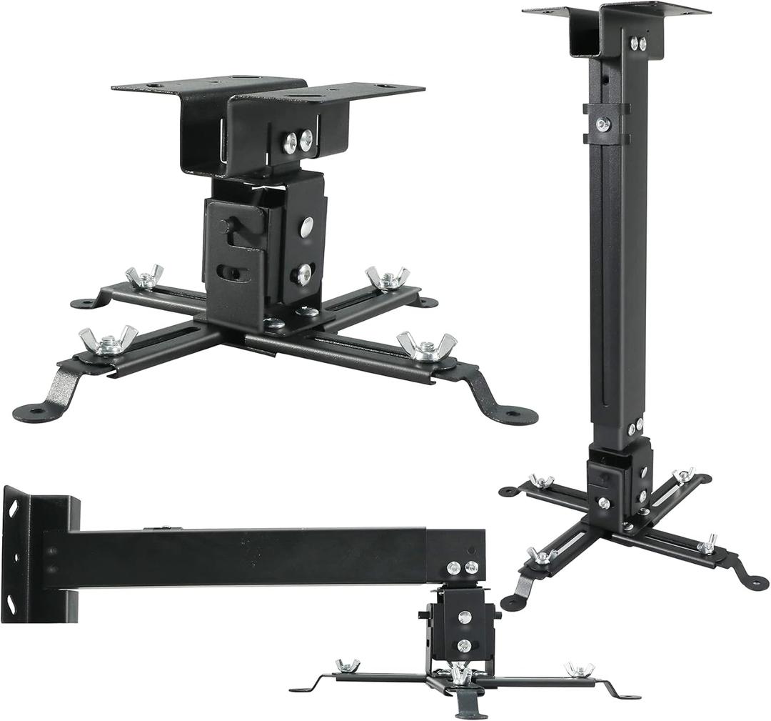 Projector Ceiling Wall Mount Adjustable Height from 11 to 13.7 Inches Bracket with Extendable Arms Low Profile Holder Hanger for Home Office Compatible with Epson Optoma Benq (Black)
