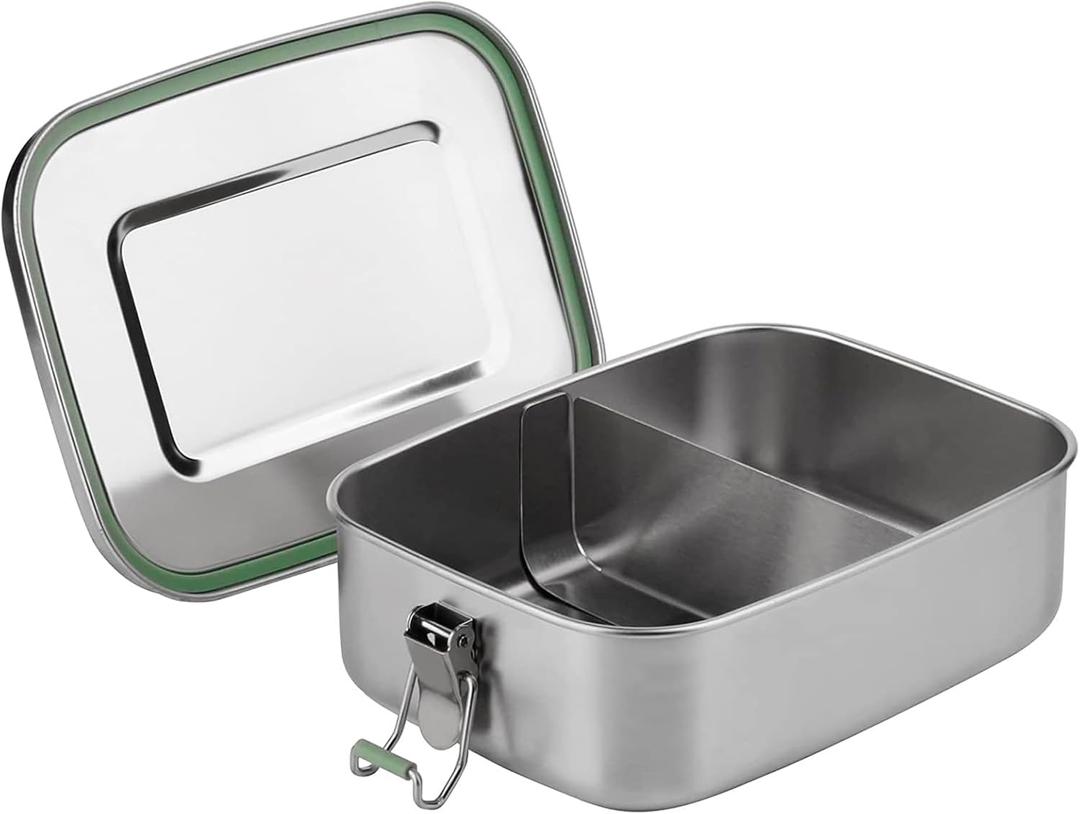 Stainless Steel Bento Lunch Box - 800ml w/Divider, 2 Compartments, Eco & Recyclable Food Container, Leakproof & Dishwasher Safe, BPA Free, On-the-Go Eating Design for Adults & Teens