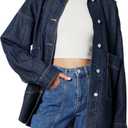 The Drop Women's Pilar Long Denim Shirt Jacket (Medium, Dark Indigo)