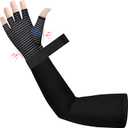 Copper Long Compression Arthritis Glove with Wrist Strap (1 Pcs), 20-30 mmHg Lymphedema Compression Arm Sleeve with Gauntlet, Fingerless Graded Pressure Full Arm and Hand Support for Men Women (X-Large, Right Hand Black)