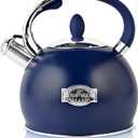SUSTEAS Stove Top Whistling Tea Kettle - Food Grade Stainless Steel Teakettle Teapot with Cool Touch Ergonomic Handle, With 1 Silicone Pinch Mitt Included, 2.64 Quart, NAVY BLUE