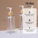 Shampoo and Conditioner Dispenser, Refillable Plastic Shampoo Pump Bottles with Waterproof Labels, Empty Body Wash Dispenser Set for Bathroom, Shower Soap Bottles (Clear, Set of 3, 16.9oz)