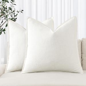 MIULEE Decorative Linen Pillow Covers 24x24 Inch Cream White Boho Farmhouse Neutral Couch Throw Pillows for Bed Pack of 2 Accent Outdoor Pillowcase Modern Sofa Cushion Livingroom Home Decor (24" x 24" (Pack of 2), Cream White)