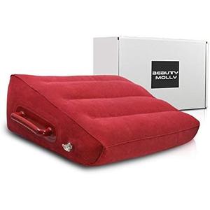 Wedge Shape Inflatable Pillow Portable Pack Sack with Handles Compressible Travel Pillow for Camping, Backpacking, Office, Road Trips, Home, Red