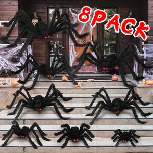 Acina Halloween Spider Gianr Decorations: 8 Pcs Realistic Hairy Spiders Set - Scary Fake Spider Props for Indoor, Outside Party and Yard Creepy Decor(8 Pack Black)
