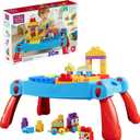 MEGA BLOKS First Builders Toddler Blocks Toy, Build n Learn Portable Activity Table with 30 Pieces and Built-In Storage, Blue, Kids Ages 1+ Years 