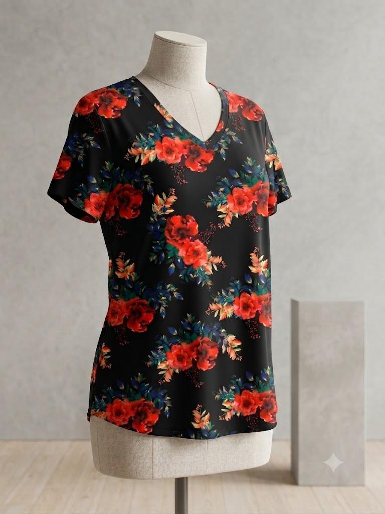 Timeson Women's Short Sleeve V Neck Blouses Shirts Floral Double Layers Mesh Tunics Tops 3XL