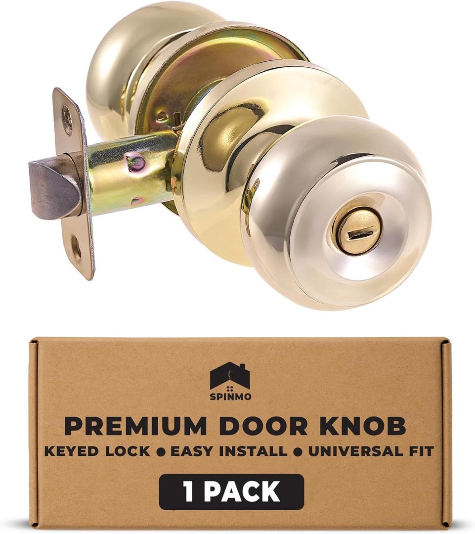Privacy Door Knob with Lock for Bedroom Bathroom Interior Door Handle Easy Install Room Door Locks Indoor Door Knob Set Privacy Door Handle Gold Knobs for Home Office (Gold, Pack of 1)