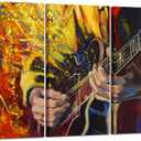 KREATIVE ARTS Large 3 Panel Wall Art Painting Music Picture Jazz Guitar Oil Painting Printed On Canvas Stretched By Wooden frame For Living Room Decor 16x32inchx3pcs