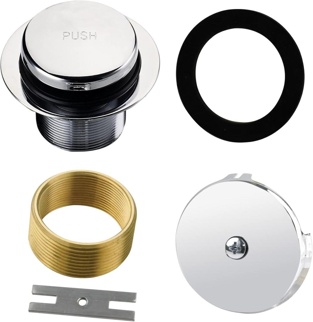 Chrome Bathtub Drain Tip-Toe Single Hole, Hidrop Tub Drain Trim Set Conversion Kit Assembly, Coarse Thread Replacement Trim Kit with 1-Hole Overflow Faceplate Includes an Adapter, Chrome Plated