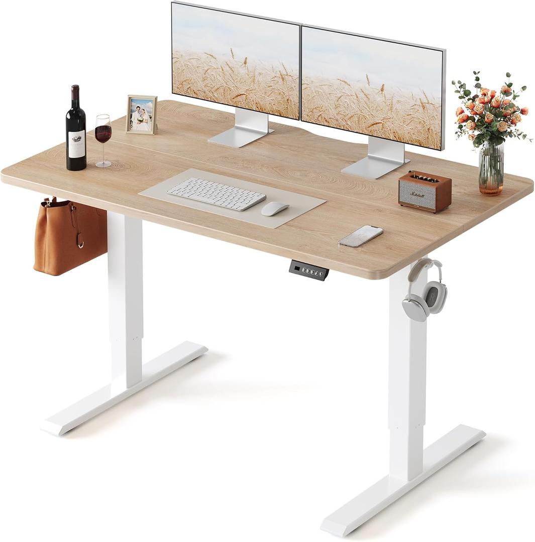FEZIBO Standing Desk 48 × 24 Inch Electric Height Adjustable, Maple