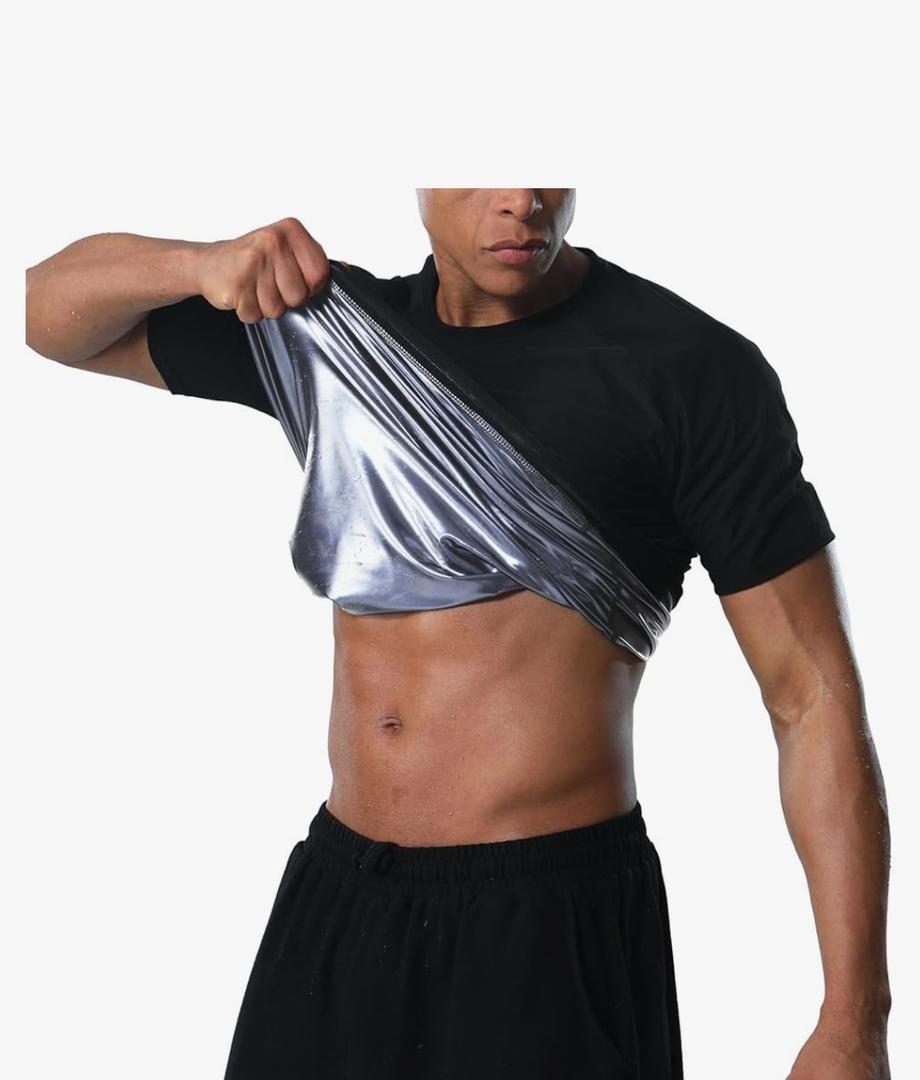 Sauna Shirt for Men Heat Trapping Compression Sweat Suit T-shirt Workout Body Shaper for Gym Short Sleeve Shapewear 2XL