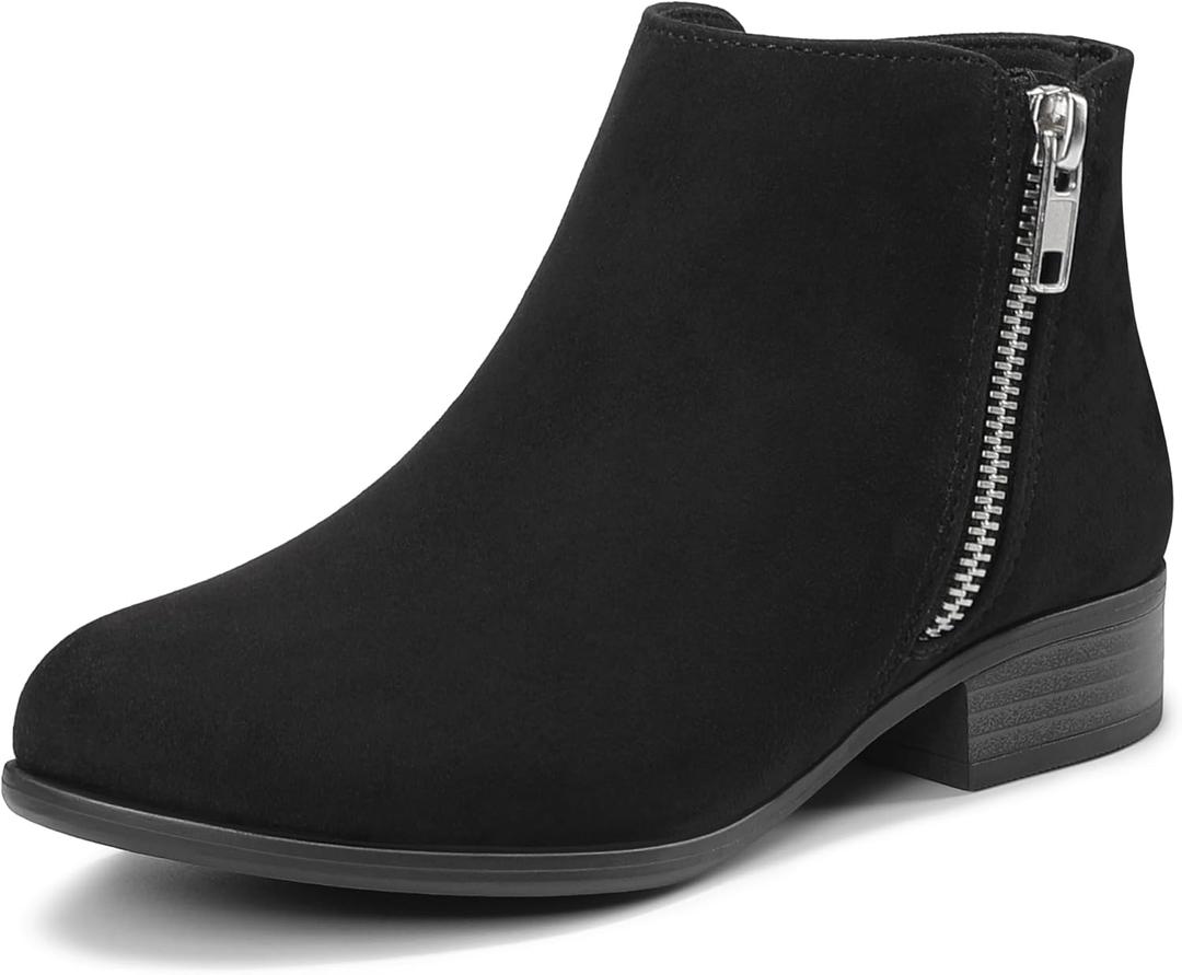Girls Ankle Boots with Side Zipper Comfort Casual Shoes with Soft Sole for Toddler Little Big Kids (Black)