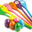 JOYIN Easter 12PCS Egg and Spoon Race Game Set, 6 Woodeen Egg and Spoons with Assorted Colors Outdoor Games, Party Favor Supplies