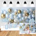 Leyiyi 7x5ft 3D Balloons Backdrop for Boy 1st Birthday Party White Gold Blue Balloons Cloud Sky Star Cake Smash Backdrop for Kids First Birthday Party Baby Shower Background Cake Table Banner
