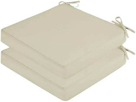 SK Studio Outdoor Chair Cushions for Patio Furniture, Set of 2 Waterproof Square Corner Memory Foam Patio Chair Cushion with Adjustable Ties Outdoor Seat Cushions, Beige, 18"x18"x2"