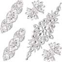 Juinte 5 Pcs 3 Size Crystal Rhinestone Applique Lengths 1.77 3.94 9.84 Inches Silver Appliques Wedding on Rhinestone Sash Hair Applique for Clothes Bridal Wedding Dress Shoes(Silver)