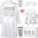 9 Pcs Rhinestone Bridal Shower Gift Set Include Box 20 oz Tumbler Slippers Bride Robe Makeup Bag Scented Candle Blindfold 2 Artificial Rose for Bachelorette Wedding Party Gift