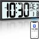 Backlight Digital Wall Clock Battery Operated with Bluetooth Time Sync/No Setup Required, 15'' Large Digital Wall Clock with Day, Date & Temperature, Large Digital Clock for Bedroom, Office (Black)