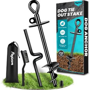Dog Tie Out Stake for Large Dogs up to 250 lbs, Dog Anchor Heavy Duty for Outside Camping Yard Beach, 360 Rotation No Tangling Ground Anchors for Dog Cable, Leads Tether, Chain (Black-Round-1Pack)
