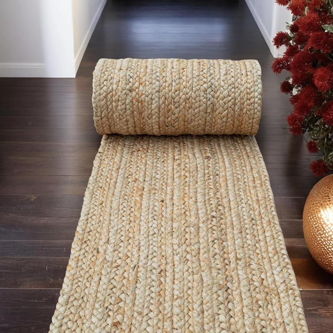 Shatex Kitchen Runner Rug 2'x10' Jute Hallway Rug Bedroom Ailse Runner Rugs, Reversible Natural Burlap