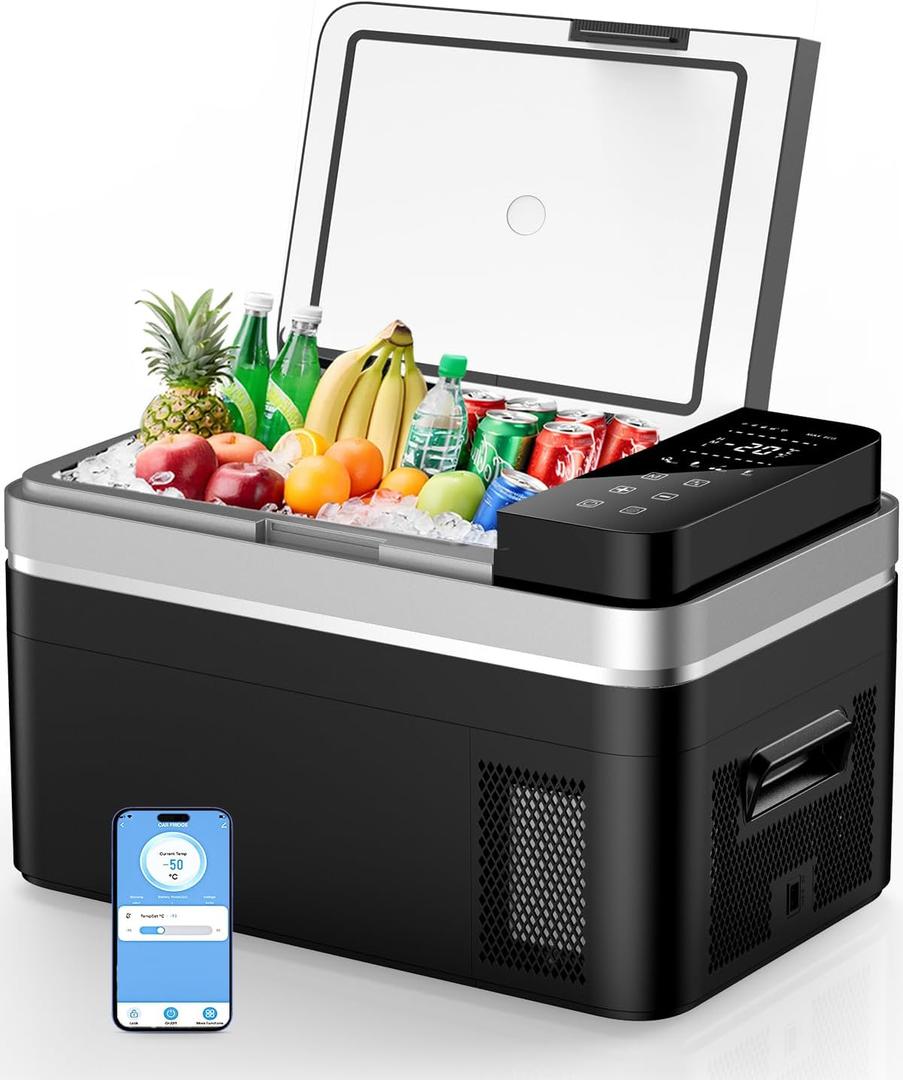 12 Volt Refrigerator, 37QT(35L) 12V Fridge with APP Control, Compressor Electric Cooler, 12V Cooler 12/24V DC 110-240V AC, Portable Freezer -13~68 for Home, Camping, Travel, Truck (Dark Black)