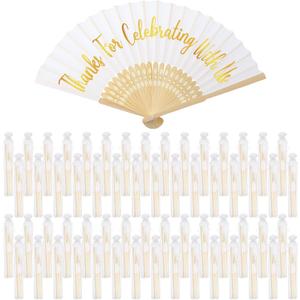 Tatuo 100 Pcs Wedding Party Favors Silk Foldable Hand Fans with Organza Bag Bridesmaid Gift Thanks for Celebrating with Us Hand Fan for Wedding Party Bridal Gift Dancing Props(White)
