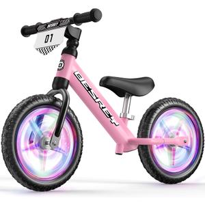 besrey Toddler Balance Bike 2 Year Old: Sturdy All-Metal Frame + 12" Auto-Light Wheels & Bonus 4 Stickers + Customize Plate, Toddler Bike with Adjustable Seat for Kids 2-5 Gift Bike for Boys Girls