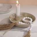 DN DECONATION Ceramic Candle Holder, Boho Candlestick Holder with Round Plate for Taper Candles, Unique Farmhouse Porcelain Candle Stick Holder for Meditation/Yoga Room Home Wedding Decor(Gray) (Griege)