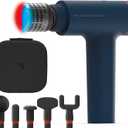 Sharper Image Deep Tissue Percussion Massage, Powerboost Versa Hot & Cold Rechargeable Handheld Massager, 5 Adjustable Speeds, 6 Attachment Heads & Carrying Case, for Muscle Pain Relief, Blue