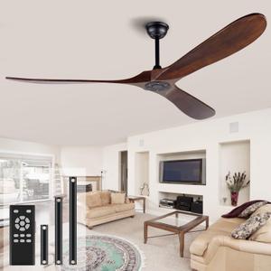 72 Inch Ceiling Fan No Light Wood Outdoor Ceiling Fans for Patios Living Room Garage Gazebo Mid Century Modern Exterior Extra Large Waterproof Ceiling Fan Without Light with Downrod (Walnut)