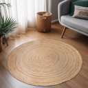Hausattire Hand Woven Jute Braided Rug, 3’ Round – Natural, Reversible Boho Entry Area Rugs for Kitchen, Living Room I Farmhouse Decorative Floor Rug, 3 Feet Round