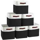 FinishingBo Cube Storage Baskets 6 Pack, 11x11 inch Cube Storage Bins with Leather Handles for Shelf Closet (White/ Black)