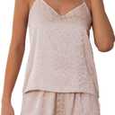 CHYRII Women's Sexy Silk Satin Ruffled Pajamas Sets Cami Shorts Sets Sleepwear (Pink, L)