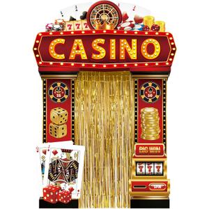 Bafeil 5 Pcs Casino Night Porch Sign Banner with Fringe Backdrop Curtains Casino Theme Party Decorations Las Vegas Hanging Banner Poker Welcome Porch Sign Red Carpet Party Decor Movie Night Supplies