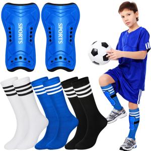 Liliful 4 Pcs Soccer Shin Guards Set for Girl Kids Youth Include 1 Shin Guards & 3 Sport Socks Protective Lightweight Gear Leg Pads Gear for 3-15 Girls Boy Children Teens (Small, Blue)
