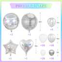 Disco Party Decorations, Iridescent Happy Birthday Star Hanging Banner Cake Topper, Disco Ball Heart Foil Balloons Silver White Confetti Balloon Fringe Curtain for Groovy Birthday Party Decoration