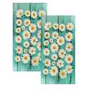 GZMQWVG Daisy Flowers Blue Old Wooden Hand Towels, Set of 2 14" x28 Face Hand Towel Washcloth for Bathroom Hotel Guest Kitchen Spa Decoration