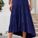 PRETTYGARDEN Women's Ditzy Floral Print Midi Skirt Boho Elastic High Waist Long Skirts for Women Trendy High Low Hem (Brown, S)