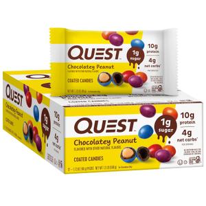 Quest Nutrition Coated Candies, Chocolatey Peanut, 1g Sugar, 10g Protein, 4g Net Carbs, Gluten Free, Keto Friendly, 12 Count, BB 06/04/26