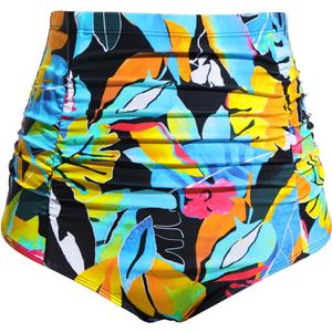 Tempt Me Women's High Waisted Swimsuit Bottom Tummy Control Ruched Bikini Bottom Vintage Swim Bottom Tankini Briefs (Large, Colorful Floral)