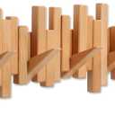 Wooden Coat Rack Wall Mounted Sticks Multi Rack Solid Handmade Natural Beech Wood Artwork with 7 Flip-Down Unique Modern Hooks for Coats Bag Hat Umbrella