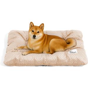 FUNNY FUZZY 2 in 1 Dog Crate Bed Pad for Large Sized Dog, Washable Reversible Pet Soft Mats,Durable Fluffy Kennel Mattress,Indoor Cats, 35"  23", Beige