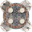 Horaldaily Regular Fitted Tablecloth 60 Inch Round, Boho Bohemia Vintage Country Rustic Farmhouse Distressed Washable Table Cover Elastic Edged for Dinning, Picnic, Camping, Banquet (Black)