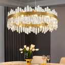 Gold Modern Crystal Chandelier, Round K9 Crystal Chandelier for Dining Room, Adjustable Height Pendant Light Fixture for Living Room Bedroom Kitchen Island D30