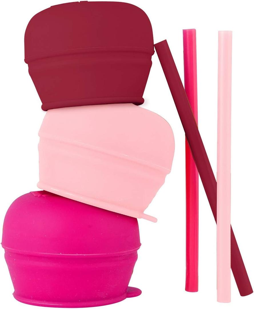 Boon Snug Straw Universal Silicone Straw Lids - Multi (3pk), Pink