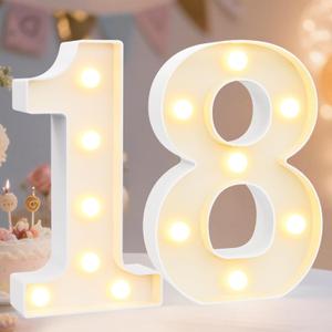 Pooqla 18th Birthday Decorations for Girls Boys, Light Up Number 18 for Party Table Decorations, 18th Birthday Gift for Her Him, Backdrop Wall Decor for 18th Wedding Anniversary Decoration