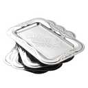 4-Pack Silver Serving Trays Set - ZENOVLUX Lightweight Bow Floral Engraved Mirror Decorative Tray, 13.8" x 8.7" Party Platters for Easter, Food, Appetizer, Charcuterie, Cookies, Desserts