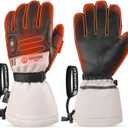 SAVIOR HEAT Heated Gloves for Men Women, Rechargeable Electric Heated Leather Skiing and Snowboarding Gloves (Large, Beige)